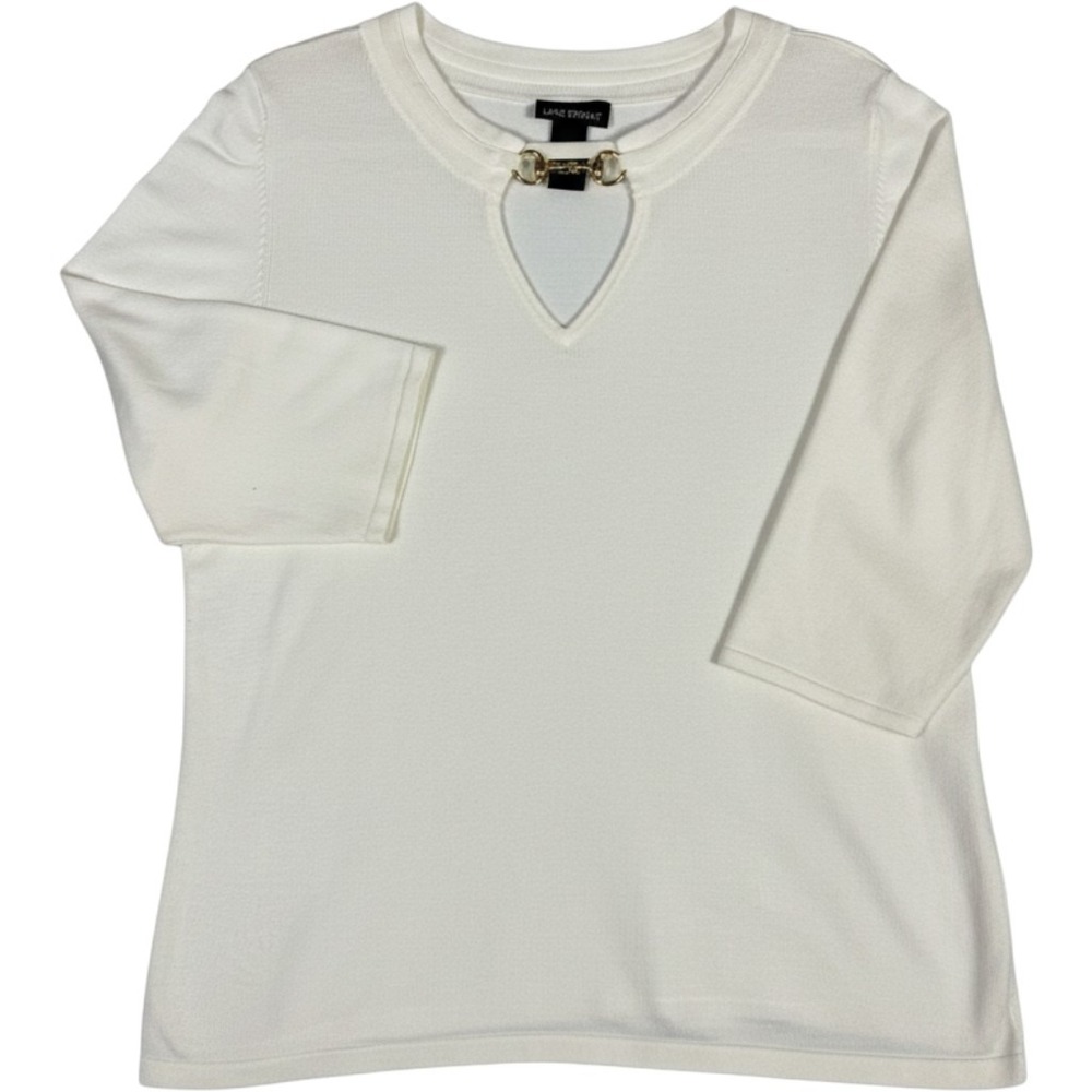 Lane Bryant White Keyhole Horsebit Knit Top 3/4 Sleeve Size 14/16